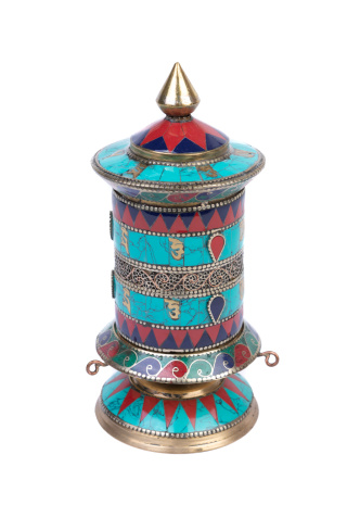 Молитвенный барабан настольный h-16см, украшен бирюзой, кораллом и лазуритом